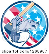 Poster, Art Print Of Baseball Wolf Batting In An American Flag Circle