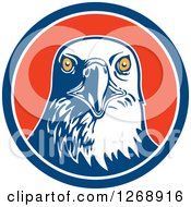 Poster, Art Print Of Retro Bald Eagle Head In A Blue White And Red Circle
