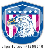 Clipart Of A Retro Bald Eagle Head In An American Flag Shield 2 Royalty Free Vector Illustration
