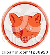 Poster, Art Print Of Retro Fox Face In A Gray Orange And Maroon Circle