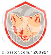 Poster, Art Print Of Retro Fox Face In A Gray Red And White Shield