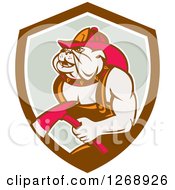 Poster, Art Print Of Retro Bulldog Fireman Holding An Axe In A Brown White And Gray Shield