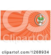 Clipart Of A Retro Running Rugby Player And Orange Rays Business Card Design Royalty Free Illustration