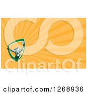 Clipart Of A Retro Female Volleyball Or Netball Player On An Orange Ray Business Card Design Royalty Free Illustration