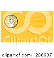 Clipart Of A Retro Female Volleyball Or Netball Player On A Yellow Ray Business Card Design Royalty Free Illustration