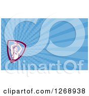 Clipart Of A Retro Female Volleyball Or Netball Player On A Blue Ray Business Card Design Royalty Free Illustration