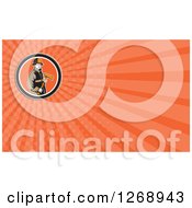 Poster, Art Print Of Retro Fireman Holding An Axe Over An Orange Ray Business Card Design