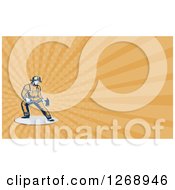 Poster, Art Print Of Retro Fireman Holding An Axe Over An Orange Ray Business Card Design 3