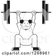 Clipart Of A Black And White Senior Man Squatting And Lifting A Barbell Over His Head Royalty Free Vector Illustration