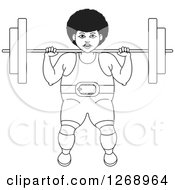 Poster, Art Print Of Black And White Outlined Bodybuilder Woman Working Out With A Barbell On Her Shoulders