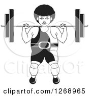 Poster, Art Print Of Black And White Bodybuilder Woman Working Out With A Barbell On Her Shoulders