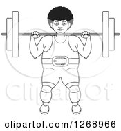 Poster, Art Print Of Black And White Outlined Bodybuilder Woman Working Out With A Barbell On The Front Of Her Shoulders