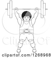 Poster, Art Print Of Black And White Outlined Bodybuilder Woman Lifting A Barbell Over Her Head