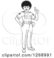 Clipart Of A Slim Black And White Police Woman Holding A Pistol Royalty Free Vector Illustration