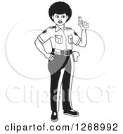Clipart Of A Slim Black And White Police Woman Holding A Pistol 2 Royalty Free Vector Illustration