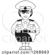 Clipart Of A Black And White Chubby Police Woman Standing In A Skirt Royalty Free Vector Illustration