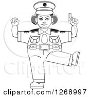 Poster, Art Print Of Black And White Chubby Police Woman Standing On One Leg And Holding A Pistol