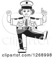Poster, Art Print Of Black And White Chubby Police Woman Standing On One Leg And Holding A Pistol 2