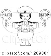 Poster, Art Print Of Black And White Chubby Police Woman Holding Stop Signs
