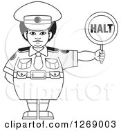 Poster, Art Print Of Chubby Grayscale Police Woman Holding A Halt Sign