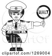 Poster, Art Print Of Chubby Black And White Police Woman Holding A Halt Sign 2
