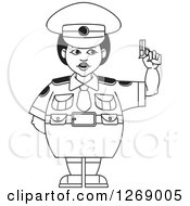 Poster, Art Print Of Black And White Chubby Police Woman In A Skirt Holding A Pistol