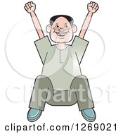 Clipart Of A Senior Man Sitting And Cheering Royalty Free Vector Illustration