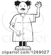 Clipart Of A Black And White Senior Man Raising A Hand Royalty Free Vector Illustration