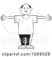 Clipart Of A Black And White Senior Man Holding His Arms Out Royalty Free Vector Illustration