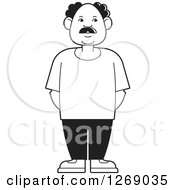 Clipart Of A Black And White Senior Man Standing With His Hands Behind His Back Royalty Free Vector Illustration by Lal Perera