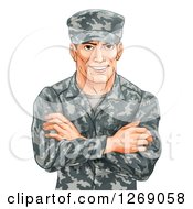 Poster, Art Print Of Happy Caucasian Male Soldier In Camouflage With Folded Arms