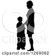 Poster, Art Print Of Black Silhouette Of A Mother Standing With Her Son