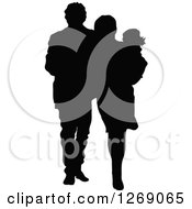 Clipart Of A Black Silhouette Of A Mother And Father Walking And Carrying Their Daughter Royalty Free Vector Illustration by Pushkin