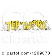 Poster, Art Print Of Group Of Men Pushing Together Yellow Teamwork Text