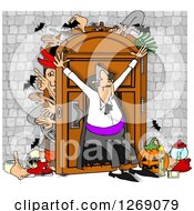Clipart Of A Dracula Vampire Hoarder Trying To Keep Bodies And Items In A Full Closet Royalty Free Illustration