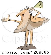 Hard At Hearing Caveman Holding A Horn Up To His Ear