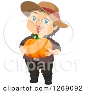 Clipart Of A Happy Caucasian Senior Woman Holding A Pumpkin Royalty Free Vector Illustration