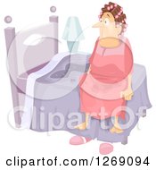 Poster, Art Print Of Senior Caucasian Woman Sitting Up In Her Bed After Wetting It