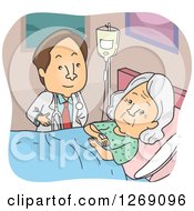 Clipart Of A Brunette Caucasian Male Doctor Visiting With An Elderly Female Patient Royalty Free Vector Illustration