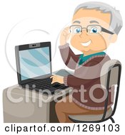 Poster, Art Print Of Senior Caucasian Man Adjusting His Glasses And Using A Laptop Computer