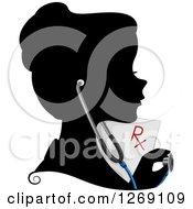 Clipart Of A Silhouetted Female Doctor With A Prescription And Stethoscope In Color Royalty Free Vector Illustration