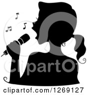 Poster, Art Print Of Silhouetted Black Singing Womans Face With A Microphone And Music Notes