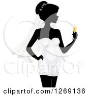 Poster, Art Print Of Silhouetted Black Bride In A Grayscale Dress And Holding Colored Champagne