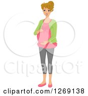Clipart Of A Happy Pregnant Young Caucasian Woman Holding Her Belly Royalty Free Vector Illustration