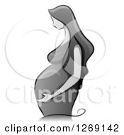 Sketched Grayscale Pregnant Woman Holding Her Belly In Profile