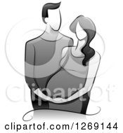 Clipart Of A Sketched Grayscale Man Embracing His Pregnant Wife Royalty Free Vector Illustration by BNP Design Studio