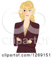 Clipart Of A Blond Caucasian Business Woman Wearing A Blazer And Posing With Folded Arms Royalty Free Vector Illustration by BNP Design Studio