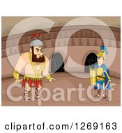 Poster, Art Print Of Big And Small Roman Gladiators Ready To Fight In An Arena