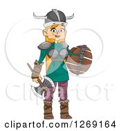 Red Haired Viking Woman With A Battle Axe And Shield