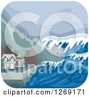 Poster, Art Print Of Tsunami Wave Approaching Coastal Homes
